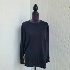 CottonNet Waffle Women T-Shirt Round Neck Long Sleeves Black Fitted Plus 2XL